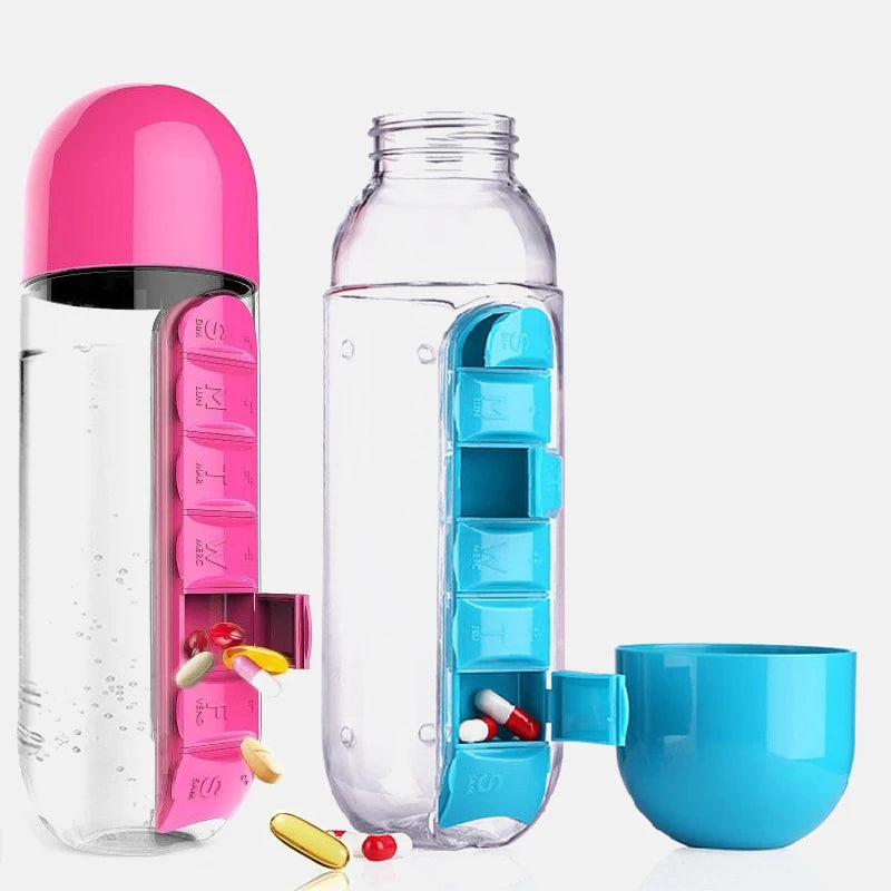 2-i-1 Vattenflaska & Pillerbox – BPA-fri
