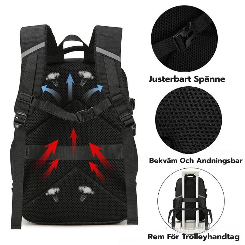 Smart Reseryggsäck 40×20×25 cm – Under-sätet, Vattentät Nylon, Skofack & Laptopficka