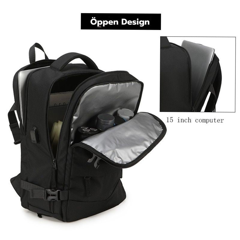 Smart Reseryggsäck 40×20×25 cm – Under-sätet, Vattentät Nylon, Skofack & Laptopficka