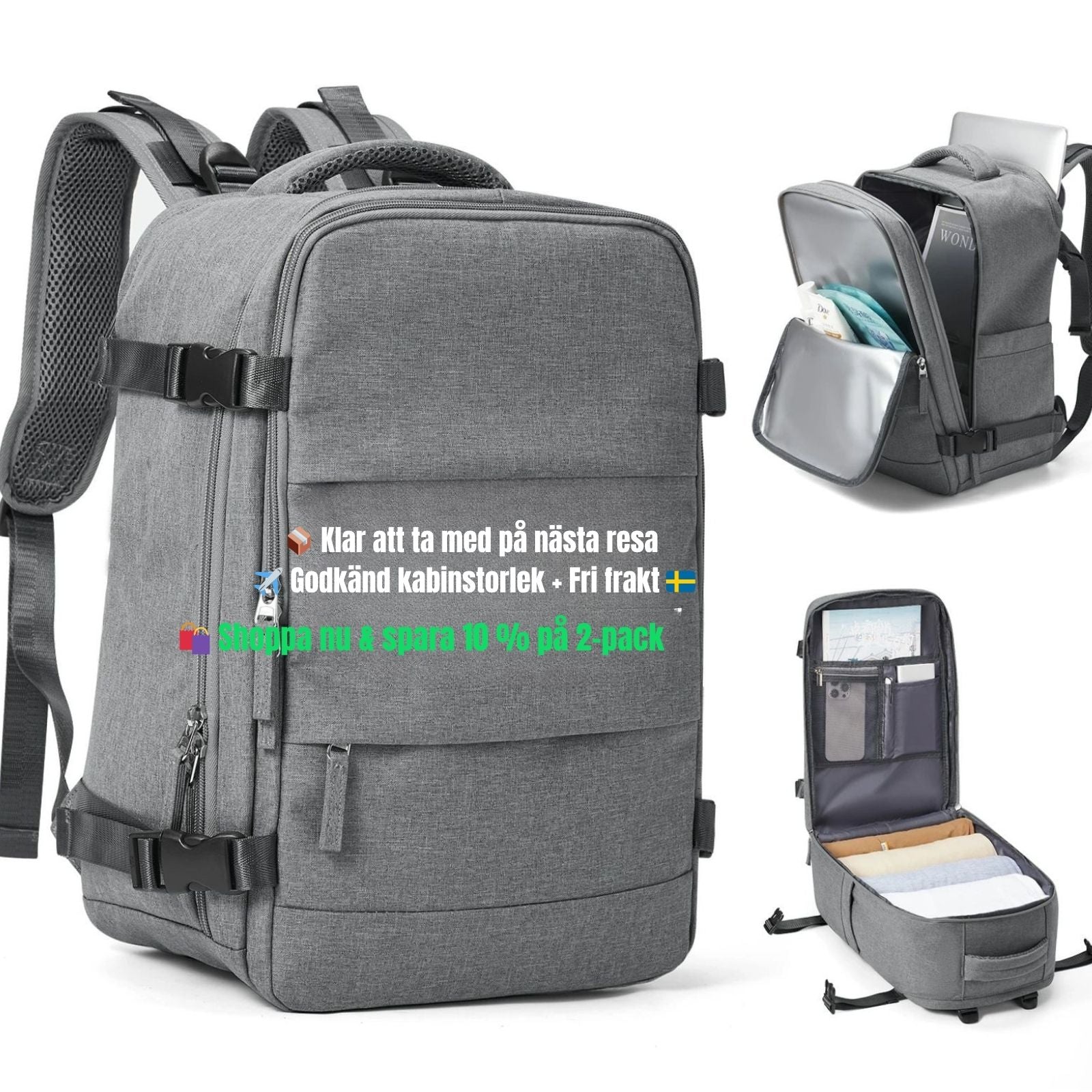 Smart Reseryggsäck 40×20×25 cm – Under-sätet, Vattentät Nylon, Skofack & Laptopficka