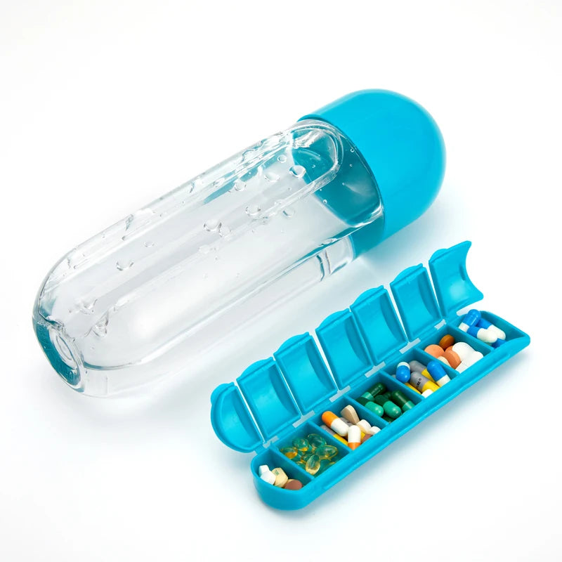 2-i-1 Vattenflaska & Pillerbox – BPA-fri