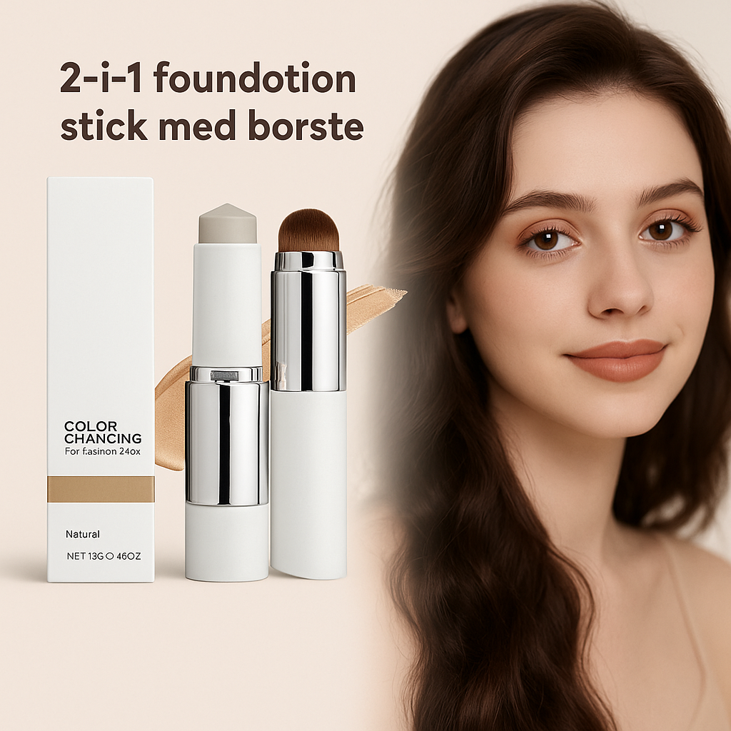 Färganpassande Foundation Stick – 2-i-1 med Borste | Naturlig & Lätt Finish