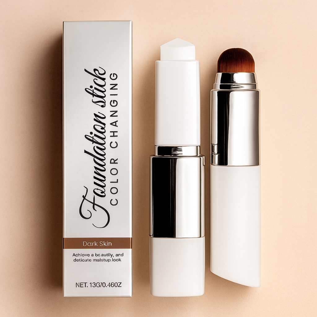 Färganpassande Foundation Stick – 2-i-1 med Borste | Naturlig & Lätt Finish