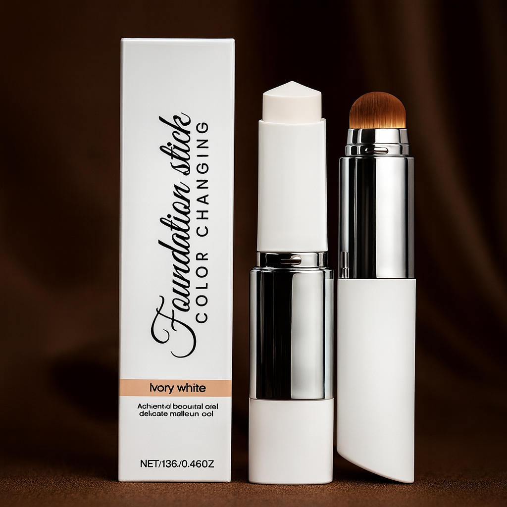Färganpassande Foundation Stick – 2-i-1 med Borste | Naturlig & Lätt Finish