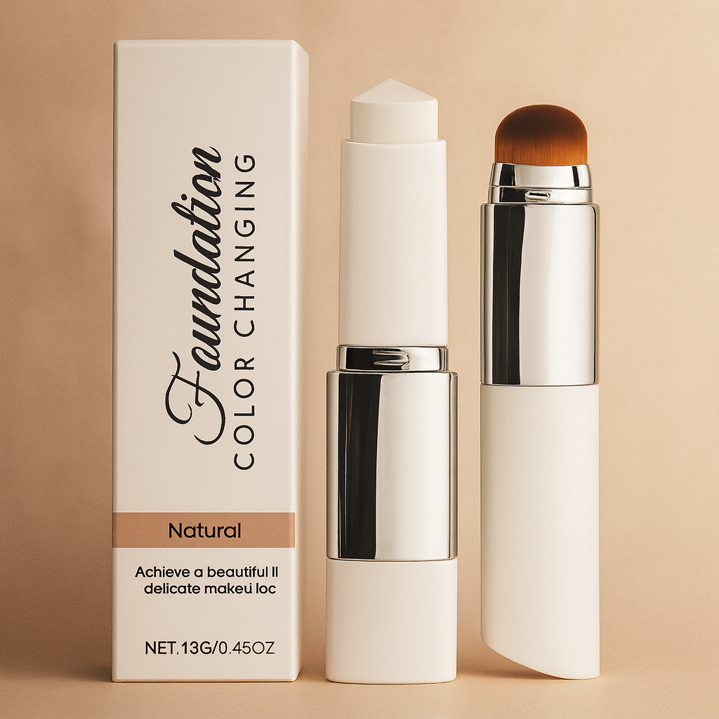 Färganpassande Foundation Stick – 2-i-1 med Borste | Naturlig & Lätt Finish