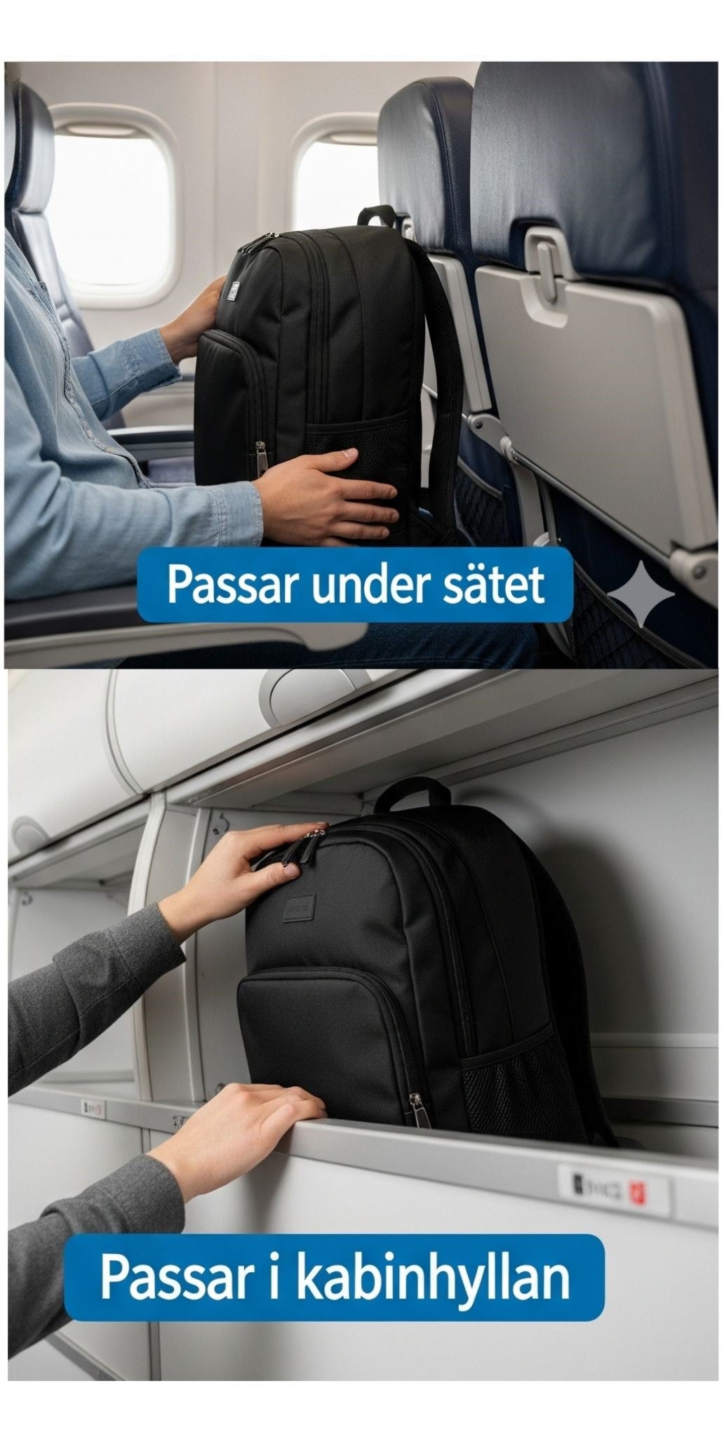 Smart Reseryggsäck 40×20×25 cm – Under-sätet, Vattentät Nylon, Skofack & Laptopficka